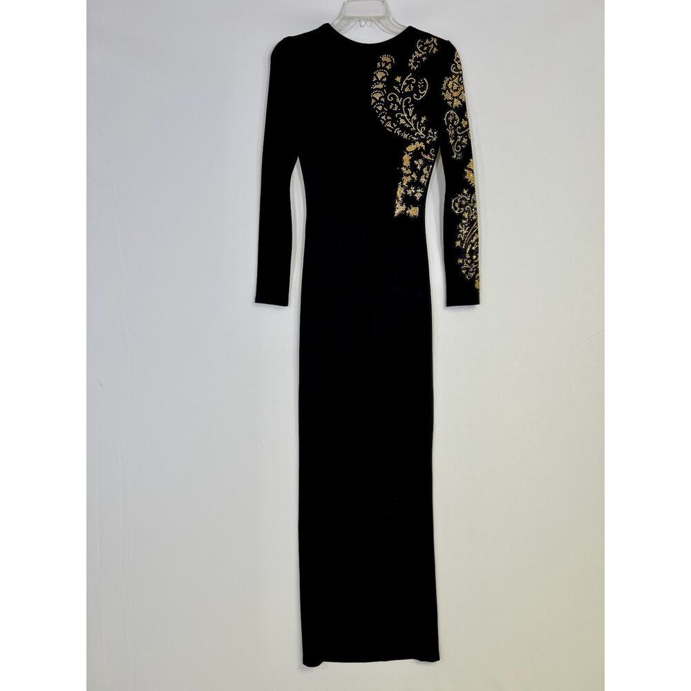 VINTAGE Just Cavalli‎ Dress Gown Black Long Sleeve Gold Embellishment Size S - Picture 2 of 16